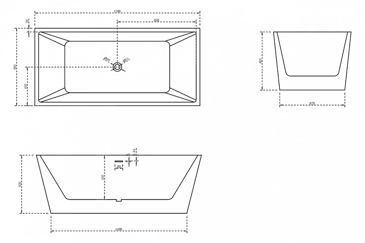 Акриловая ванна ABBER 170x8 AB9224-1.7 белая глянцевая