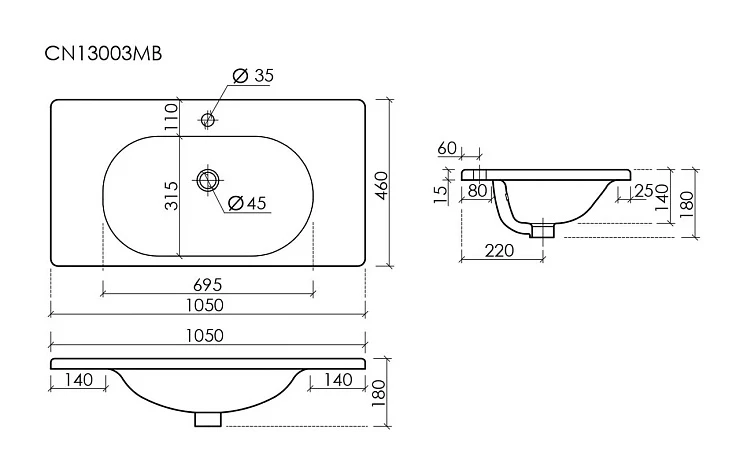 Раковина встраиваемая Ceramica Nova Sabo CN13003MB черная матовая