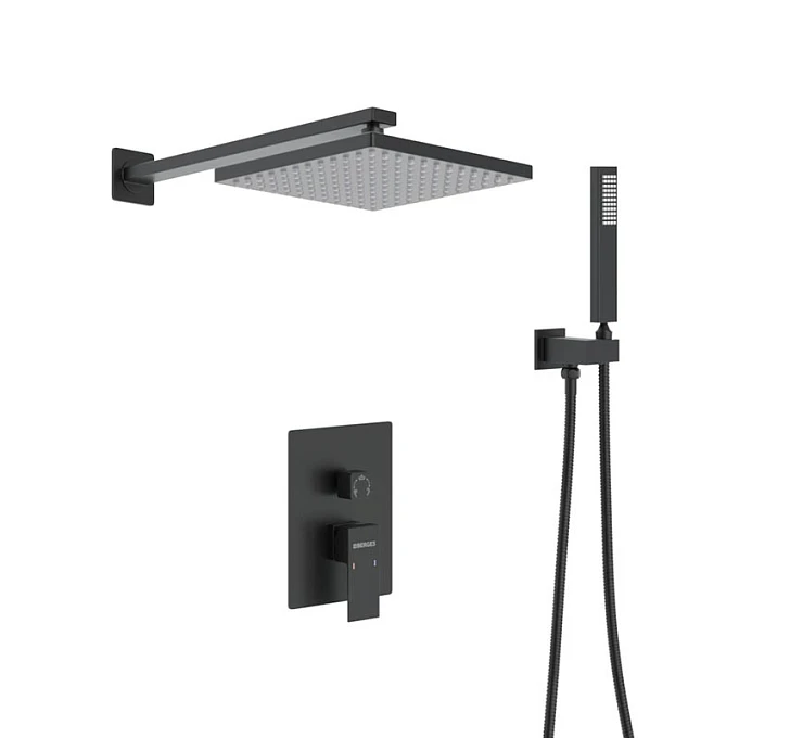 Душевой комплект BERGES VENTAS 2S BLACK с внутренней частью, черный матовый