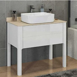 Тумба с раковиной Comforty Лондон 90-1 00-00006547 белая глянцевая, с бежевой столешницей