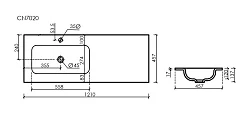 Раковина встраиваемая Ceramica Nova Grace 120 см CN7020 белая глянцевая