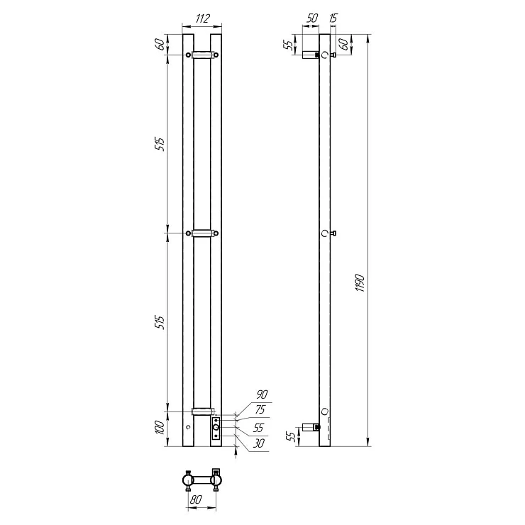 Полотенцесушитель электрический Bonna Asteria 1200x60 BNP-EI2C-dt1206Ch хром