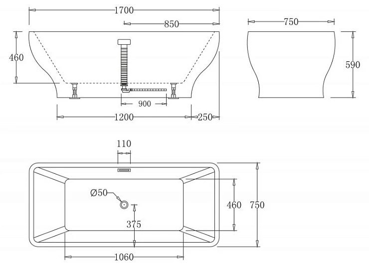 Акриловая ванна BelBagno 170x75 BB73-170 белая глянцевая