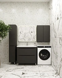 Тумба с раковиной Style Line Бергамо мини 90 напольная, антискрейч черный матовый