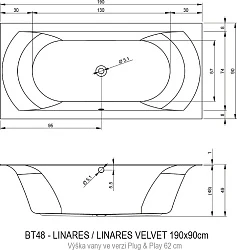 Акриловая ванна Riho Linares 190x90 Plug & Play B143017005 левая, белая глянцевая
