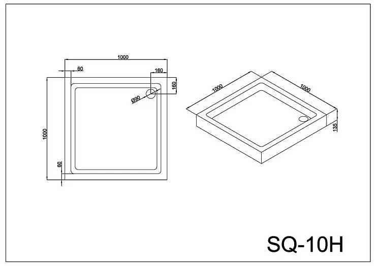 Душевой поддон Black & White Stellar Wind 100x100см SQ-10H белый