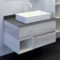 Тумба с раковиной Comforty Прага 90 00-00006957CF дуб белый, со светло серой столешницей