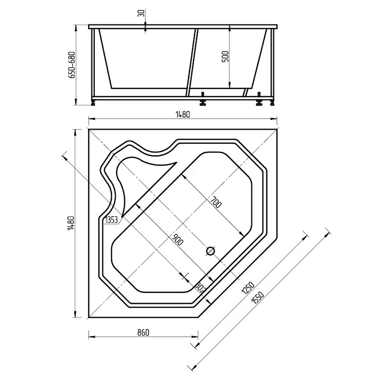 Акриловая ванна Aquatek Лира 150x150 см LIR150-0000032 белая глянцевая
