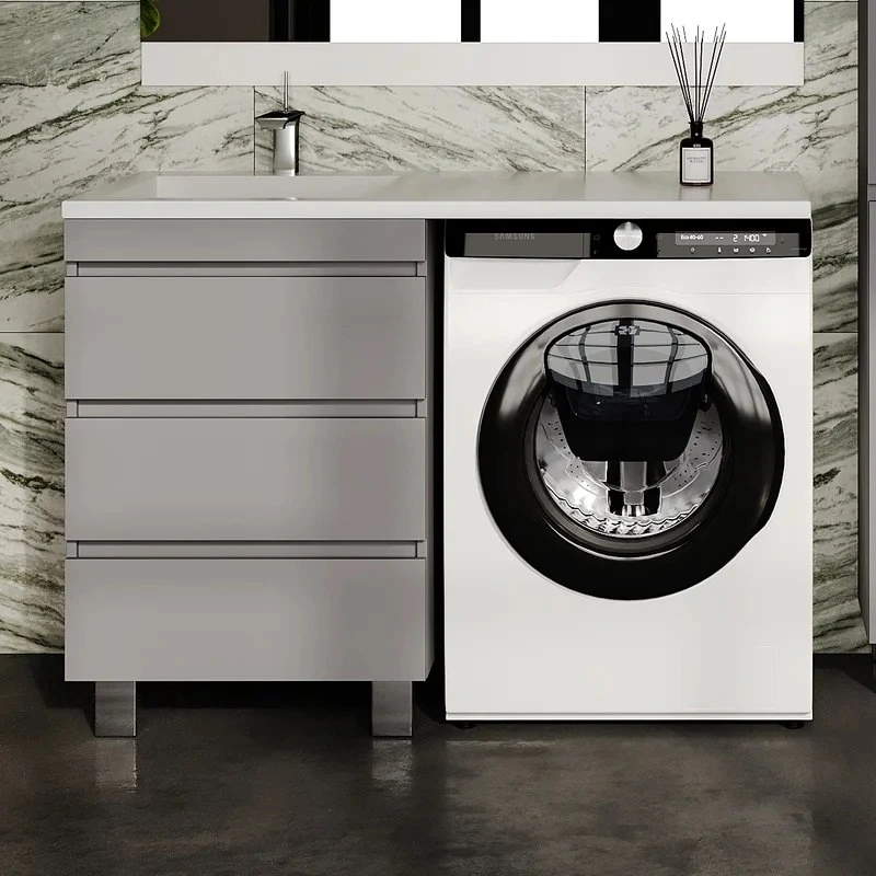 Тумба с раковиной Style Line Даллас ЛЕОН 120 напольная, левая, серый матовый