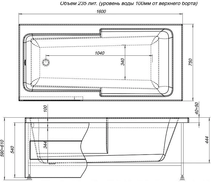 Акриловая ванна Aquanet Taurus 160x75 210292 белая глянцевая