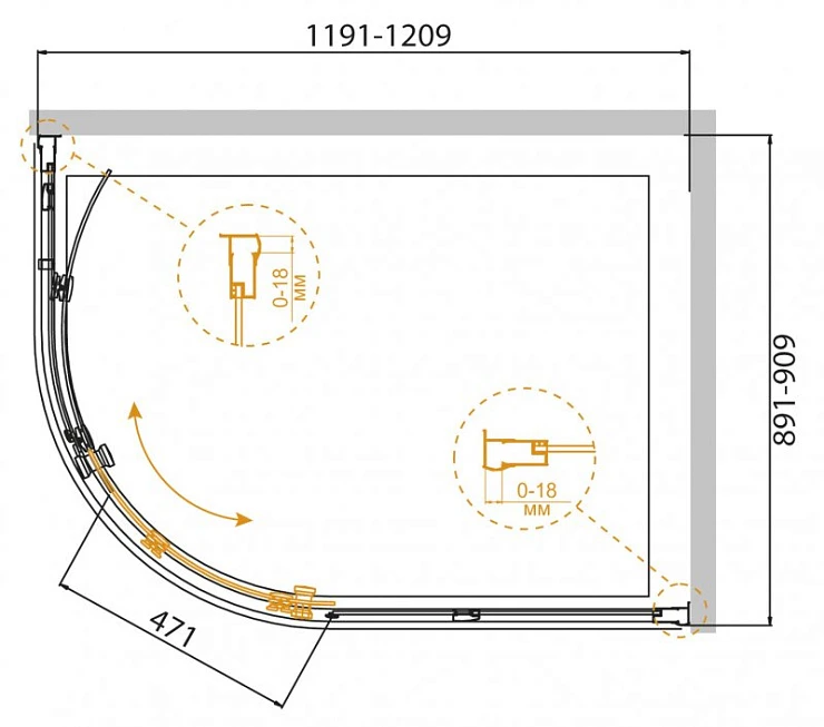 Душевой уголок Cezares Pratico 120x90см PRATICO-RH-1-120/90-P-Cr профиль хром, стекло рифленое