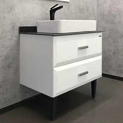 Тумба с раковиной Comforty Империя 80 00-00004025CF белая, с антрацитовой столешницей