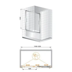 Шторка на ванну Cezares Trio 150x145см TRIO-V-22-150/145-P-Cr профиль хром, стекло рифленое
