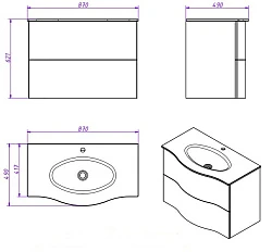 Тумба под раковину Cezares PETALO-900-2C-SO-RC-P Rovere Ciliegio
