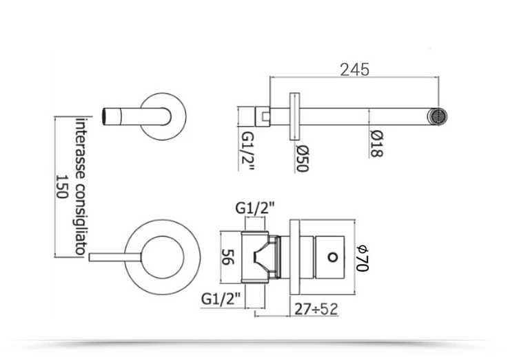 Смеситель для раковины Paffoni Light LIG007CR70 с внутренней частью, хром