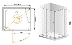 Душевой уголок Cezares Elena 90x80см ELENA-W-AH-1-90/80-P-Cr-R профиль хром, стекло рифленое