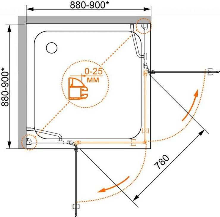 Душевой уголок Cezares Verona 90x90см VERONA-W-A-2-90-P-Cr профиль хром, стекло рифленое