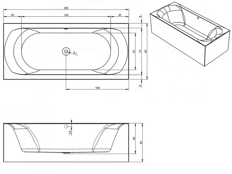 Акриловая ванна Riho Linares 200x90 Plug & Play B144012005 левая, белая глянцевая