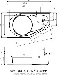 Акриловая ванна Riho Yukon 160x90 Plug & Play B008012005 правая, белая глянцевая