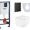 Комплект инсталляции Grohe Solido 38811KF0 с унитазом BelBagno Uno BB3105CHR/SC и кнопкой черной 4в1