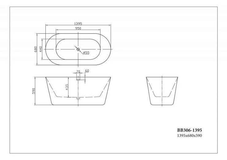 Акриловая ванна BelBagno 139,5x68 BB306-1395 белая глянцевая