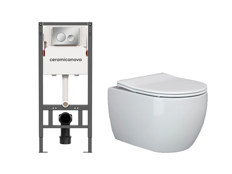 Комплект инсталляции Ceramica Nova CN121001CH с унитазом CN3001, кнопка хром глянец