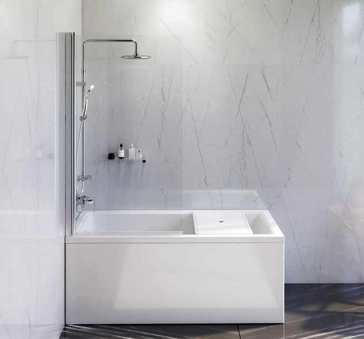 Акриловая ванна AM.PM Gem 150x70 с каркасом, шторкой и душевой системой W90ASET-150D8 белая матовая