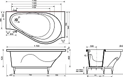 Ванна из искусственного камня Эстет Грация 170x95 ФР-00000633 правая, белая глянцевая