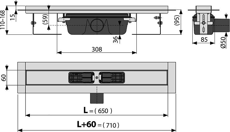 Душевой лоток AlcaPlast APZ6 650 с опорами, хром