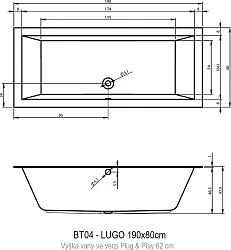 Акриловая ванна Riho Lugo 190x80 Plug & Play B135014005 правая, белая глянцевая
