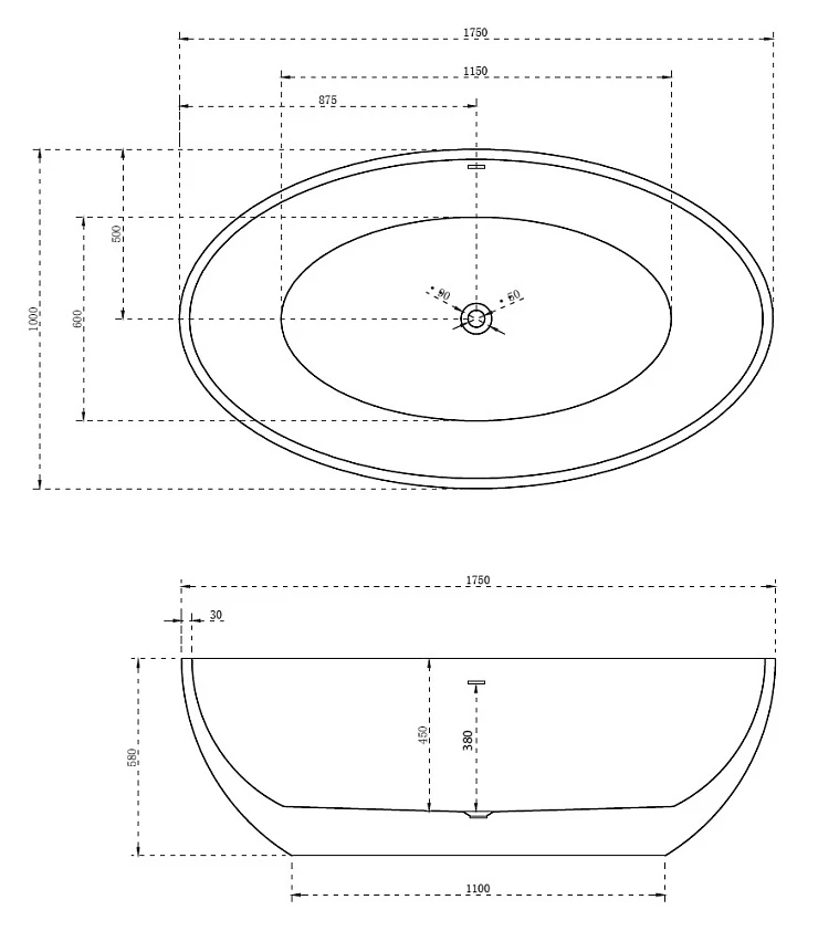 Акриловая ванна ABBER 175x100 AB9249 белая глянцевая