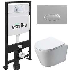 Комплект инсталляции Ewrika + кнопка хром 0050 и унитаз Comforty 105 3в1