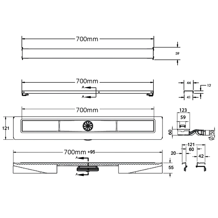 Душевой лоток Berges C1 Brise 70 090032 хром матовый