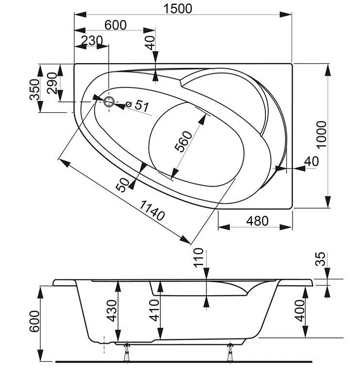 Акриловая ванна Vagnerplast Flora 150x100 VPBA151FLA3PX-04 правая, белая глянцевая