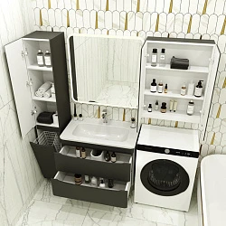 Тумба с раковиной Style Line Бергамо мини 80 антискрейч черный матовый