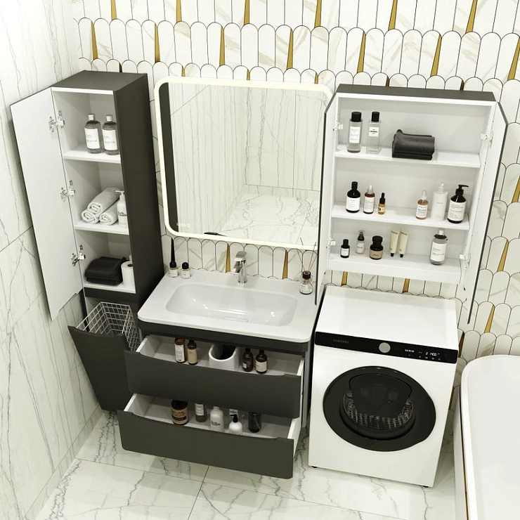 Тумба с раковиной Style Line Бергамо мини 80 антискрейч черный матовый