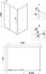 Душевой уголок Niagara Nova 120x70см NG-82-12AB-A70B профиль черный, стекло прозрачное