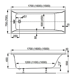Акриловая ванна Vagnerplast Veronela 150x70 VPBA157VEA2X-04 белая глянцевая