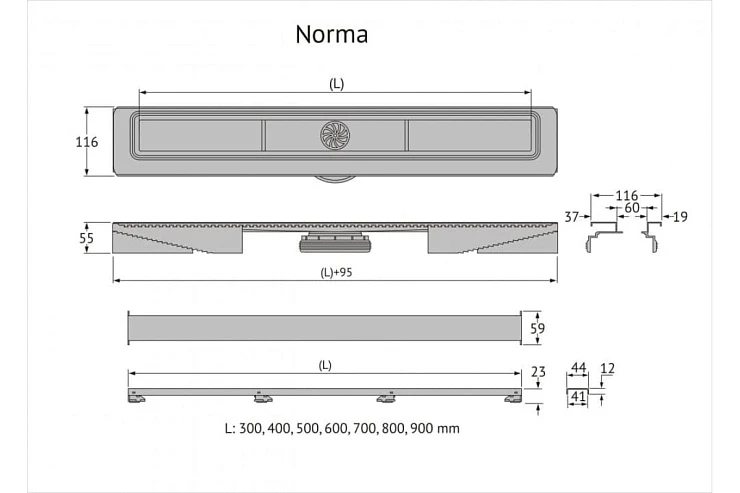 Душевой лоток Berges C1 Norma 70 095038 черный матовый