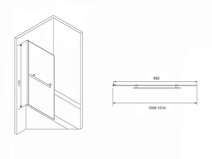 Шторка на ванну ABBER Immer Offen 100x140см AG70100B профиль черный, стекло прозрачное