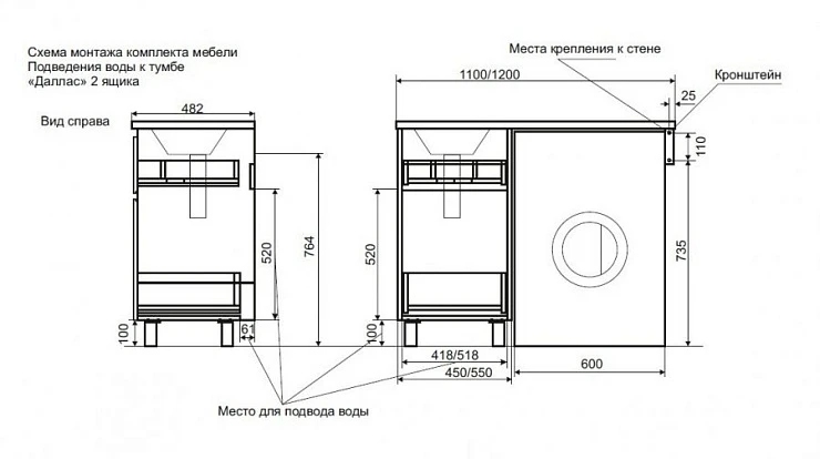 Тумба с раковиной Эстет Dallas Luxe 110 L ФР-00001965 белая глянцевая