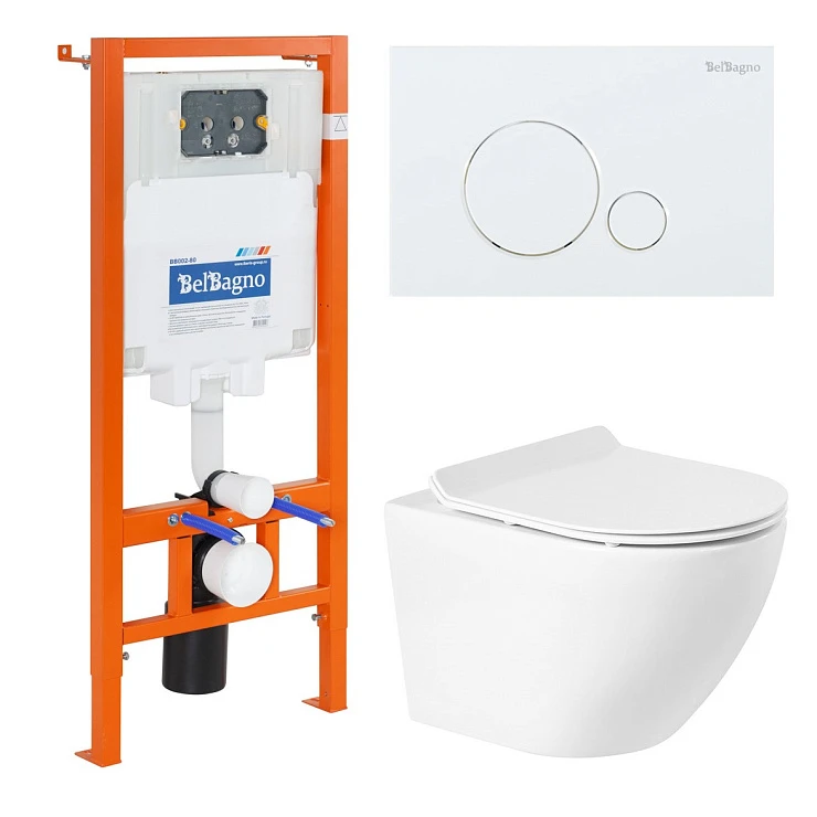 Комплект инсталляции BelBagno с унитазом и кнопкой BB046CHR/BB2111SC/BB002-80/BB014-SR-BIANCO