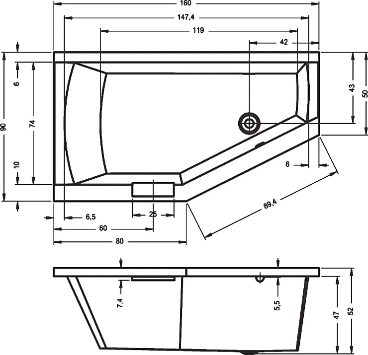 Акриловая ванна Riho Geta 160x90 B029001005 правая, белая глянцевая