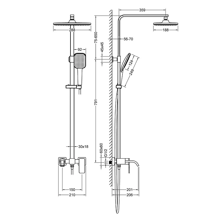 Душевая стойка Timo Selene SX-1013/03 черная матовая