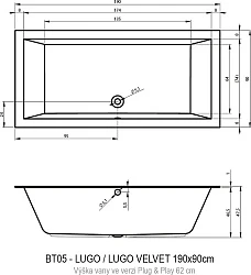 Акриловая ванна Riho Lugo 190x90 Plug & Play B136015005 левая, белая глянцевая