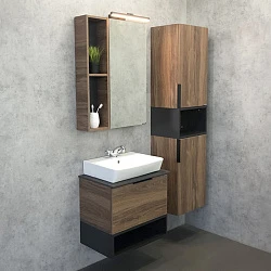 Тумба с раковиной Comforty Штутгарт 60 00004151039CF дуб тёмно-коричневый, с черной столешницей