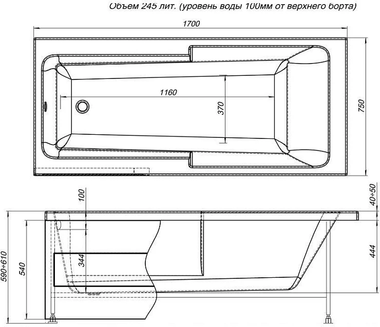 Акриловая ванна Aquanet Taurus 170x75 210289 белая глянцевая