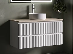 Тумба с раковиной Sancos Snob R 100 с бежевой столешницей, белая
