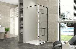 Душевая перегородка Bravat Blackline 90x195см BG090.6414B профиль черный, стекло прозрачное