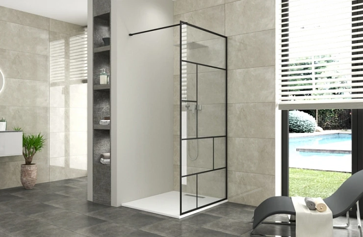 Душевая перегородка Bravat Blackline 90x195см BG090.6414B профиль черный, стекло прозрачное